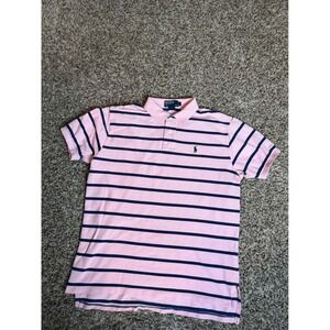Polo Ralph Lauren Men Pink Navy Stripe Short Sleeve Polo Shirt Size Large